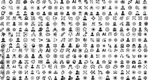 Collection of artificial intelligence and technology related icons on white background