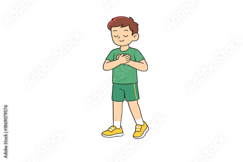 Cheerful Young Boy in Green Shorts and Yellow Shoes. Generated image