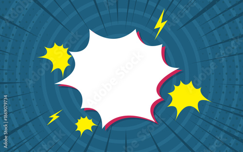 Retro pop art comic empty speech bubbles with space for text, dots, stars and clouds, bright colorful cartoon vector illustration on halftone background with COOL WOW YEAH OOPS NO BANG effects