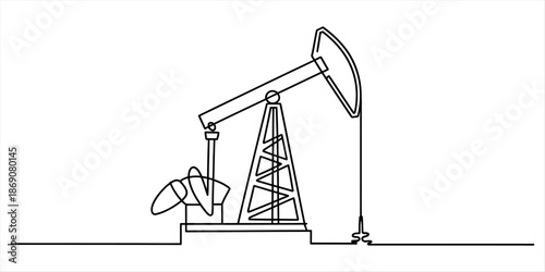 Continuous line drawing of an oil pumpjack for oil and gas industry concepts Vector, illustration
