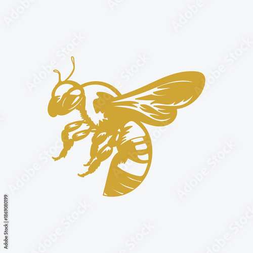 Golden honey bee vector illustration, insect graphic design