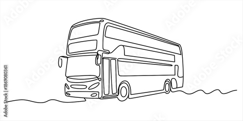 A minimalist single continuous line drawing capturing the form of a large double-decker bus Vector, illustration
