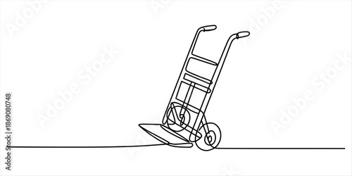 Single line art representation of a hand truck or sack truck for moving goods Vector, illustration