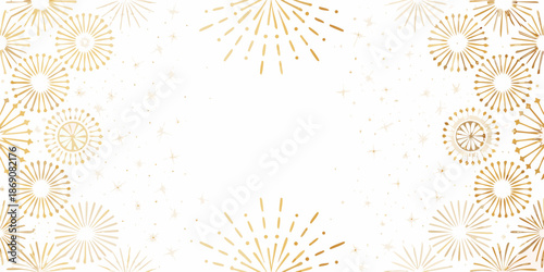Golden fireworks burst around a blank white space creating a festive frame