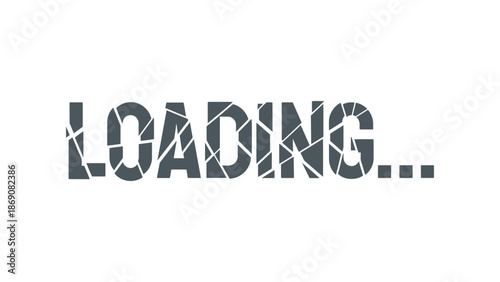 A stylized loading screen with a broken text effect on a white background