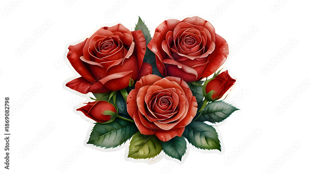 Fototapeta premium Elegant Watercolor Rose Bouquet Illustration with Red, Roses on Transparent Background for valentine