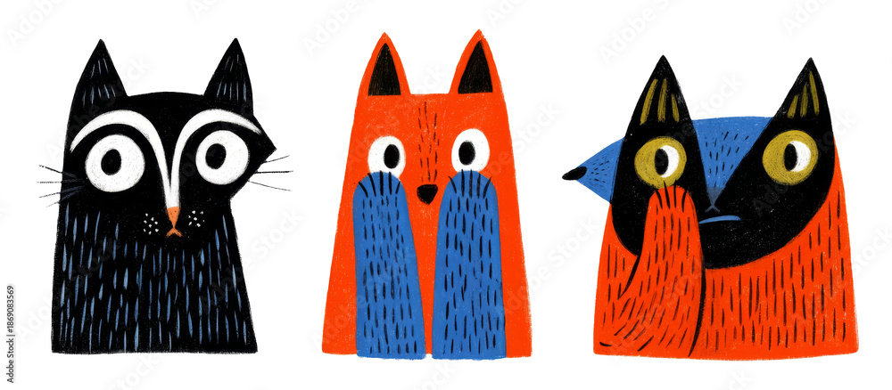 Obraz premium Quirky Animal Illustrations Featuring Unique Flat Characters with Textured Details
