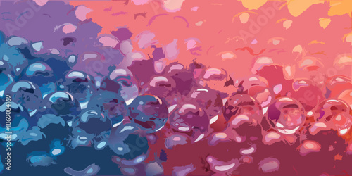 An abstract colorful painting with rounded shapes and vibrant hues