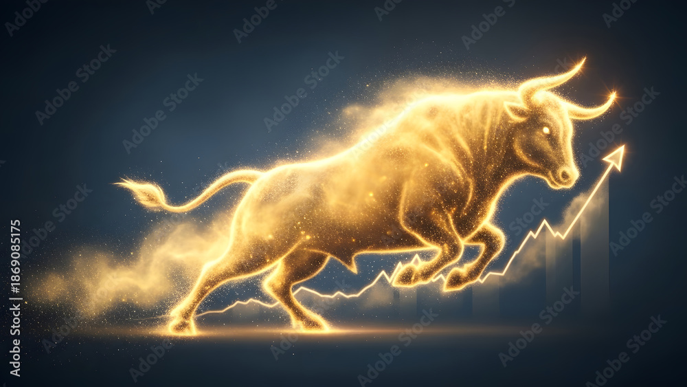Fototapeta premium Dynamic bull charging forward with financial growth