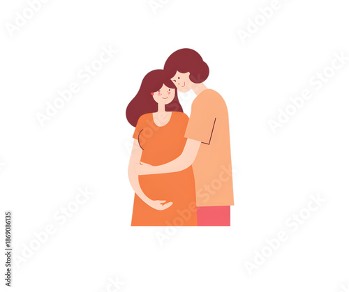 A loving husband tenderly embraces his pregnant wife's belly showing affection and excitement for their family.