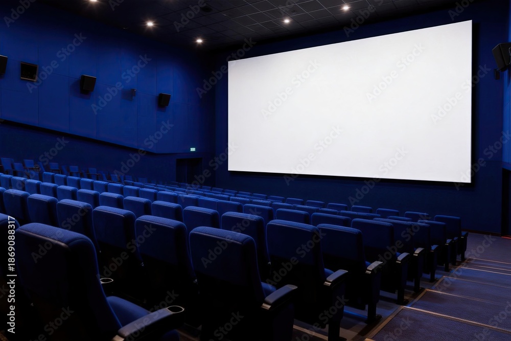 Fototapeta premium Empty movie theater with blue seats