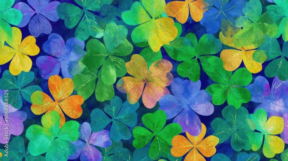 Naklejka premium Vibrant multicolored clover leaves pattern in abstract design.