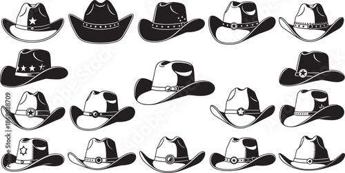 Collection of cowboy hats in different styles on transparent background