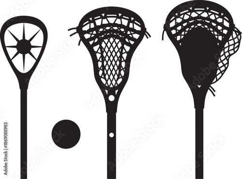 Lacrosse sticks and ball silhouette set sports equipment vector