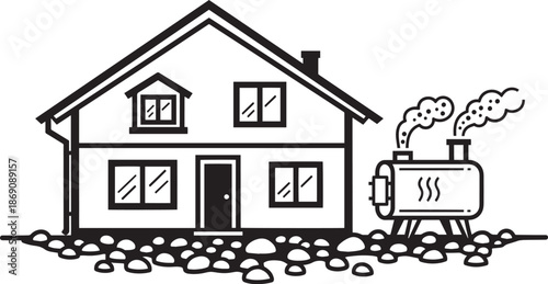 Residential home heating boiler furnace system producing heat and steam