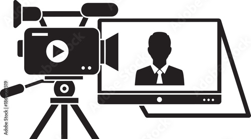 Video camera recording person on screen isolated on transparent