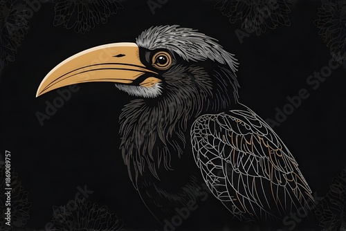 Elegant hornbill outline icon, minimalist Sarawak theme