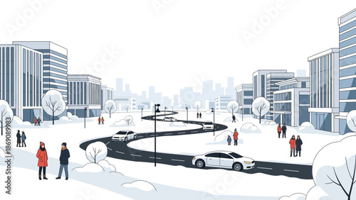 Modern Cityscape with Family Luggage Travelers in a Bright Urban Environment