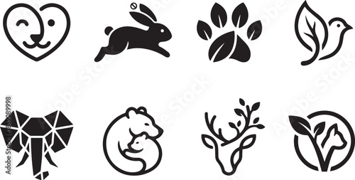 Collection of captivating black and white animal vector logos embodying nature and wildlife ideal for eco friendly businesses and conservation