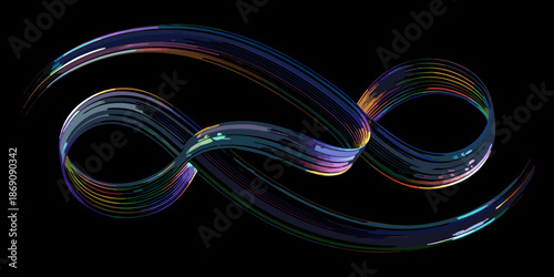 Abstract colorful ribbons forming an infinity symbol on a black background