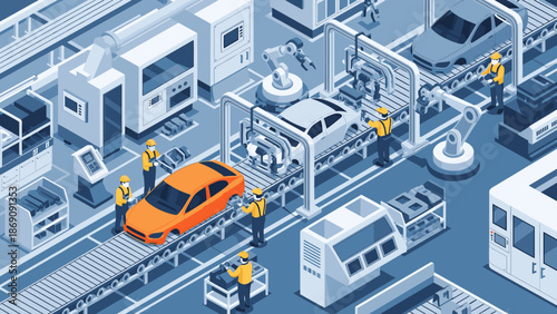 Automobile manufacturing process in factory