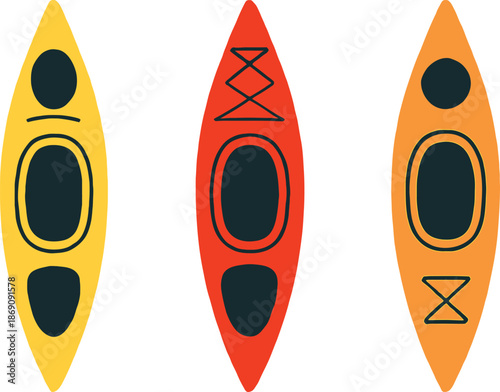 Three Kayaks in Vibrant Colors
