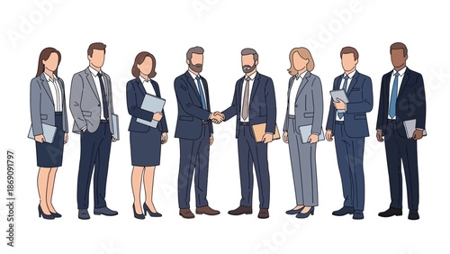 modern flat vector illustration of a diverse group of business professionals
