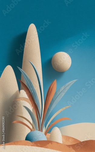 Abstract Landscape with Colorful Vegetation and Sun