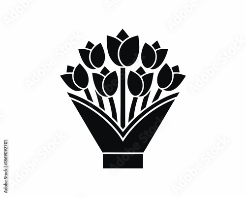 Tulip flowers icon silhouette bundle, spring season vector isolated on white background