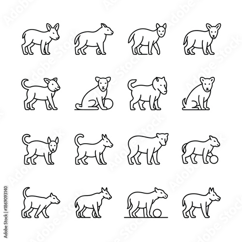 Collection of dog poses in simple line art style