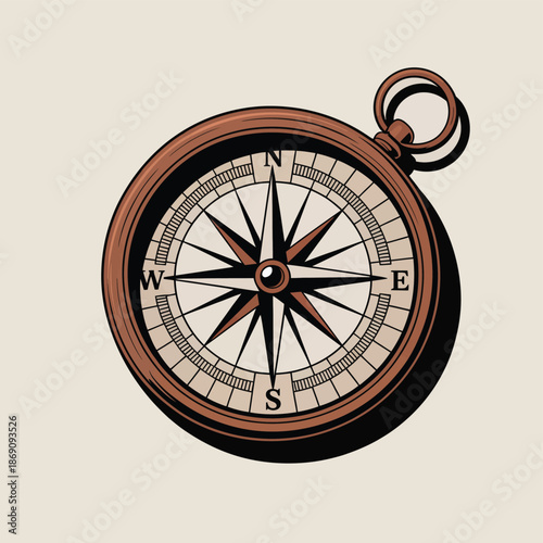 Vintage compass illustration with directional pointer
