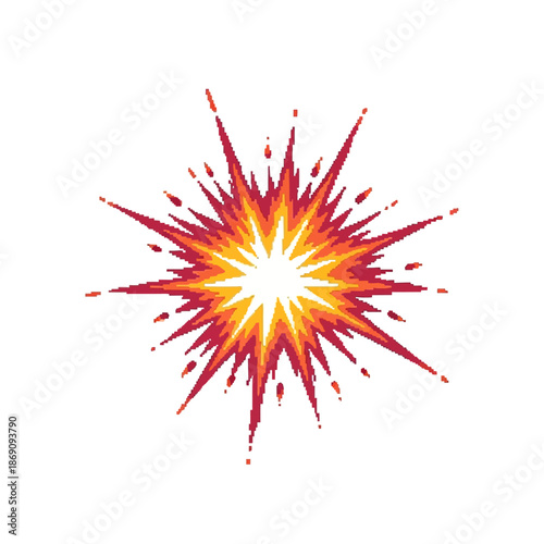 A vibrant, explosive burst of orange and red, resembling a supernova or a fiery explosion, isolated on a white background