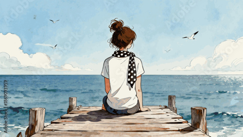 Blue Ocean Peace Sea Breeze : Quiet Moment isolated watercolor vector illustration svg