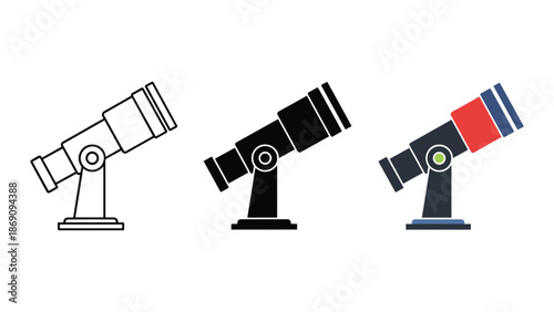 Telescope icons set for stargazing and astronomy