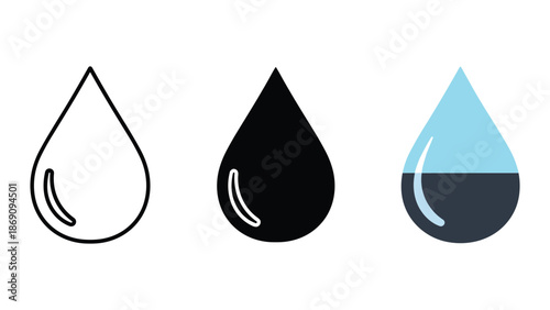 Three droplet icons in different styles