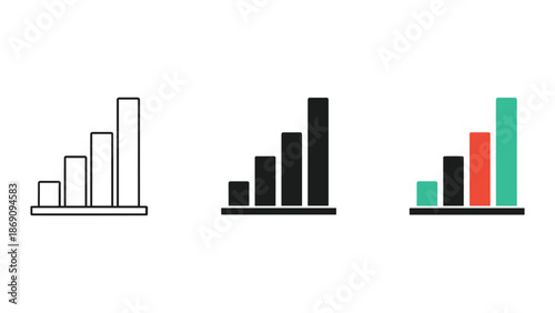 Different style bar chart icons for data representation