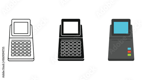 Payment terminal icons in different styles and colors