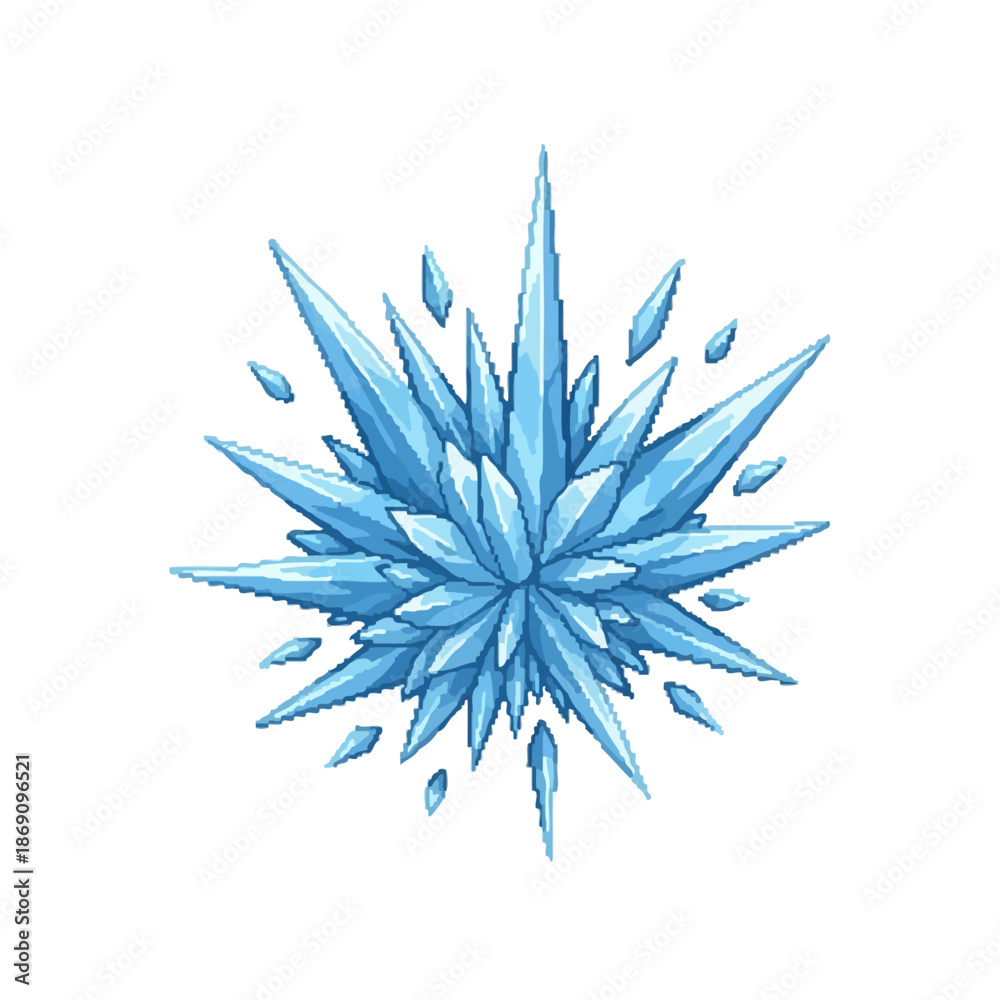 Obraz premium Pixel Art Ice Crystal Explosion Burst Icon With Sharp Edges