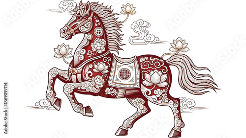 Classical Chinese carving ornamental style luxury Chinese New Year horse vector, premium look