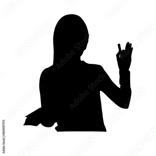 A black silhouette of a teacher, holding a book in one hand and a chalk board in another. 