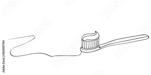Hand drawn single line illustration of a toothbrush. Line art style with clean and minimalist outline, representing oral hygiene, dental care, and daily health routine.