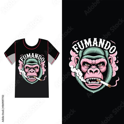 Gorilla Smoking Tee Design: a graphic illustration depicting a smoking gorilla. It is a symbol of rebellion and subversion. 