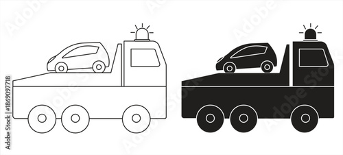 Car towing service vector icon, Professional towing service with modern tow truck, vector illustration.