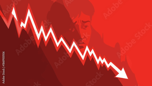 Business graph trending downward with worried executive in the background