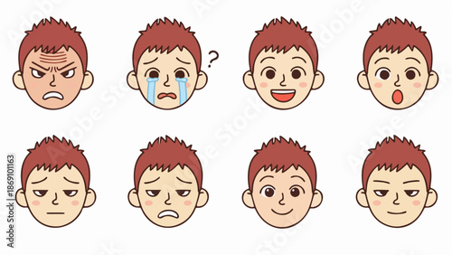 Vector illustration set of funny cartoon faces featuring a collection of diverse people avatars with different hair and expressions from happy smiles to angry emotions for kids and men