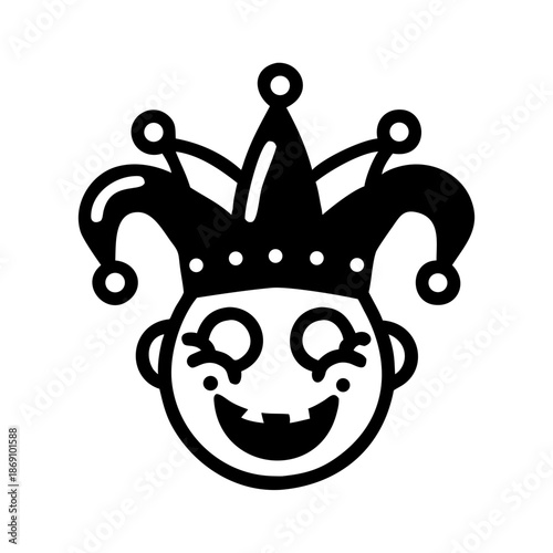 Monochromatic Jester Icon: Stylized Clown Face wit