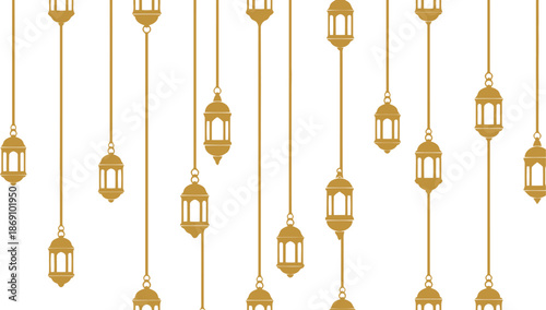 Golden hanging lanterns pattern for festive decoration Vector