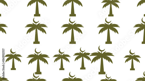 Green palm tree pattern with crescent moons Vector