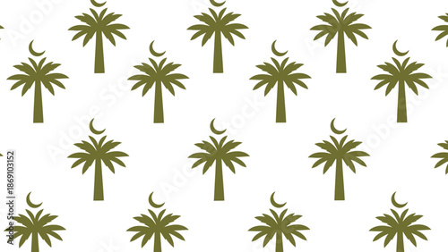 Green palm tree pattern with crescent moons Vector