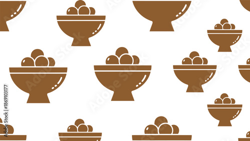 Brown ceramic bowls with chocolate truffles pattern Vector